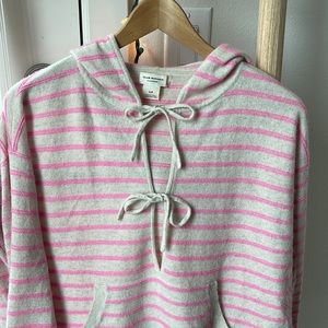 Club Monaco 100% Cashmere Sweater beige w/ pink stripes with 2 bow ties + hood